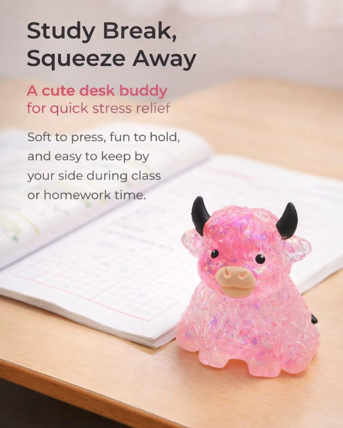 Glitter Highland Cow Squishies Fidget Stuff, Soft Slow Rising Stress Relief Ball, Cute Sensory Squeeze, Birthday Graduation Gifts for Cow Lovers