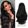 thumbnail image 1 of SARLA Extensiones de cabello con clip en U, pelo sintético largo, ondulado, rizado, grueso, cabeza completa, para mujer, negro azabache, 24 pulgadas, 1 of 2