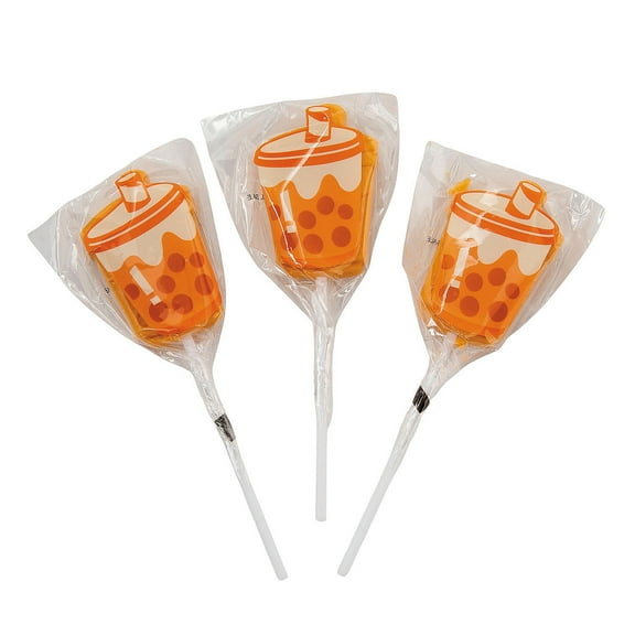 Fun Express 7 oz. 2" Boba Tea Cup Mixed Fruit-Flavored Lollipops - 12 Pieces