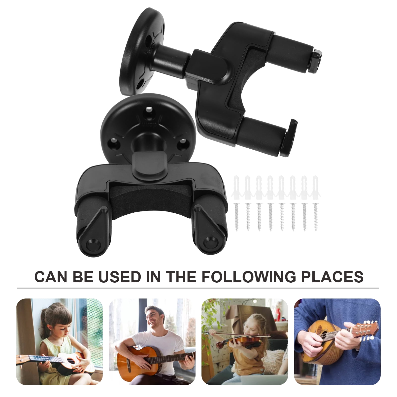 Masteelf  2 Sets Ukulele Rack Wall Guitar Hanger Fretboard Instrument Black