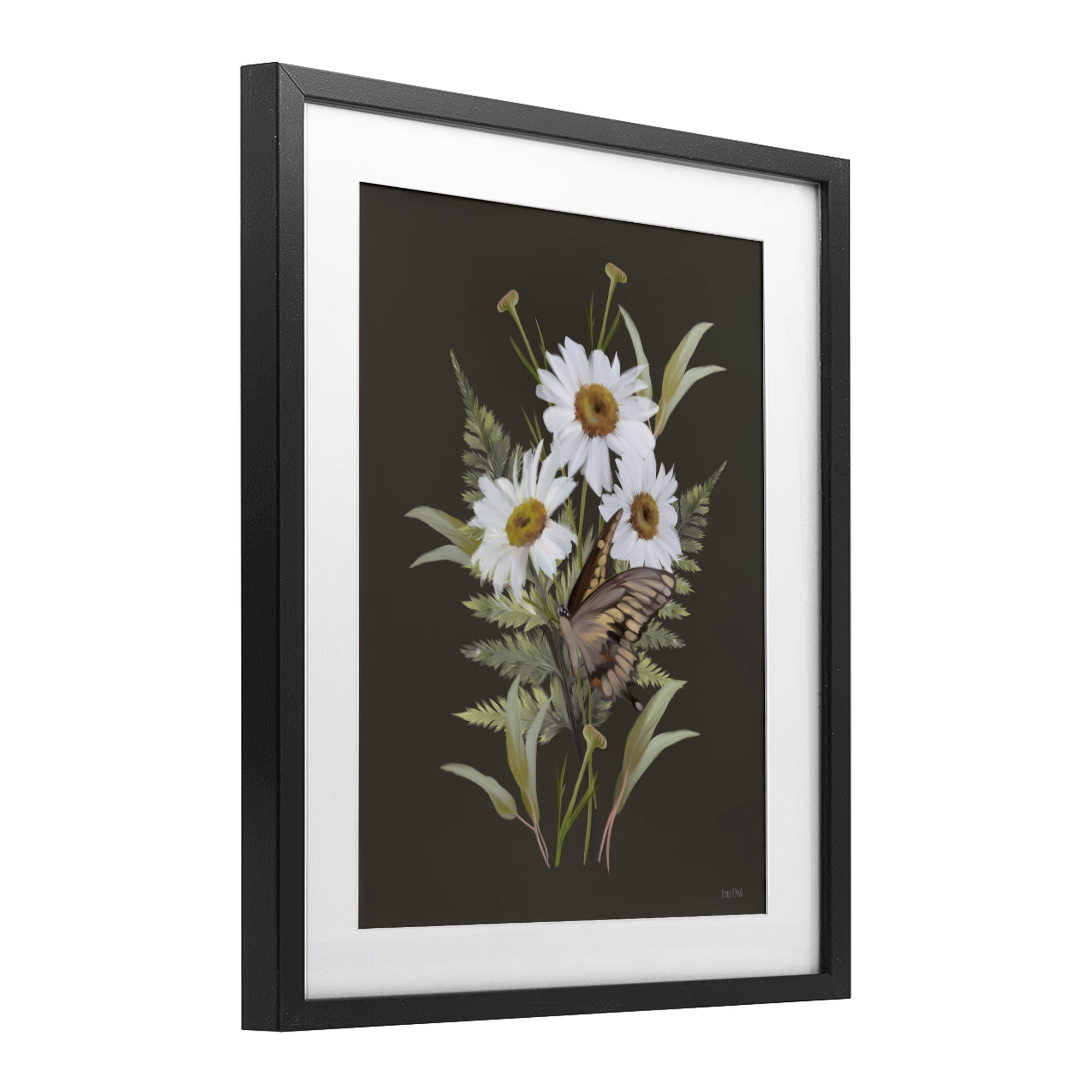 Stupell Industries Daisy Bouquet with Swallowtail Black Framed Print Under Glass, design by House Fenway