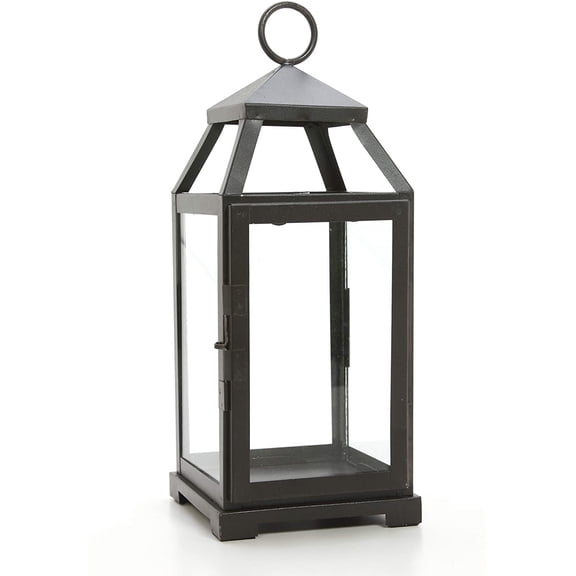 Hosley 14-Inch High Large Clear Glass Iron Classic Style Lantern Elegant Candle Holder