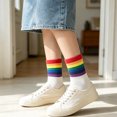 thumbnail image 4 of Unisex Rainbow Striped Crew Socks Soft Breathable Mid Calf Socks Colorful Ribbed Cuff Fashion Casual Socks for Men Women Daily Street Holiday Outfit,1 Pair, 4 of 4