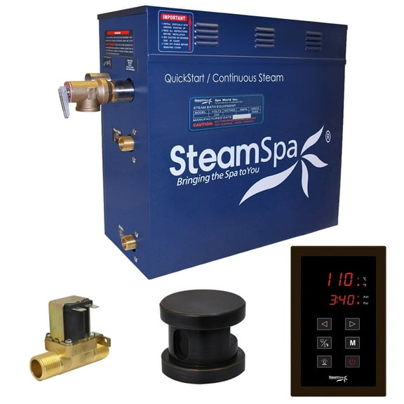 SteamSpa OAT450OB-A 4.5 kW Oasis QuickStart Acu-Steam Bath Generator Pack with Built-in Auto Drain, Oil Rubbed Bronze