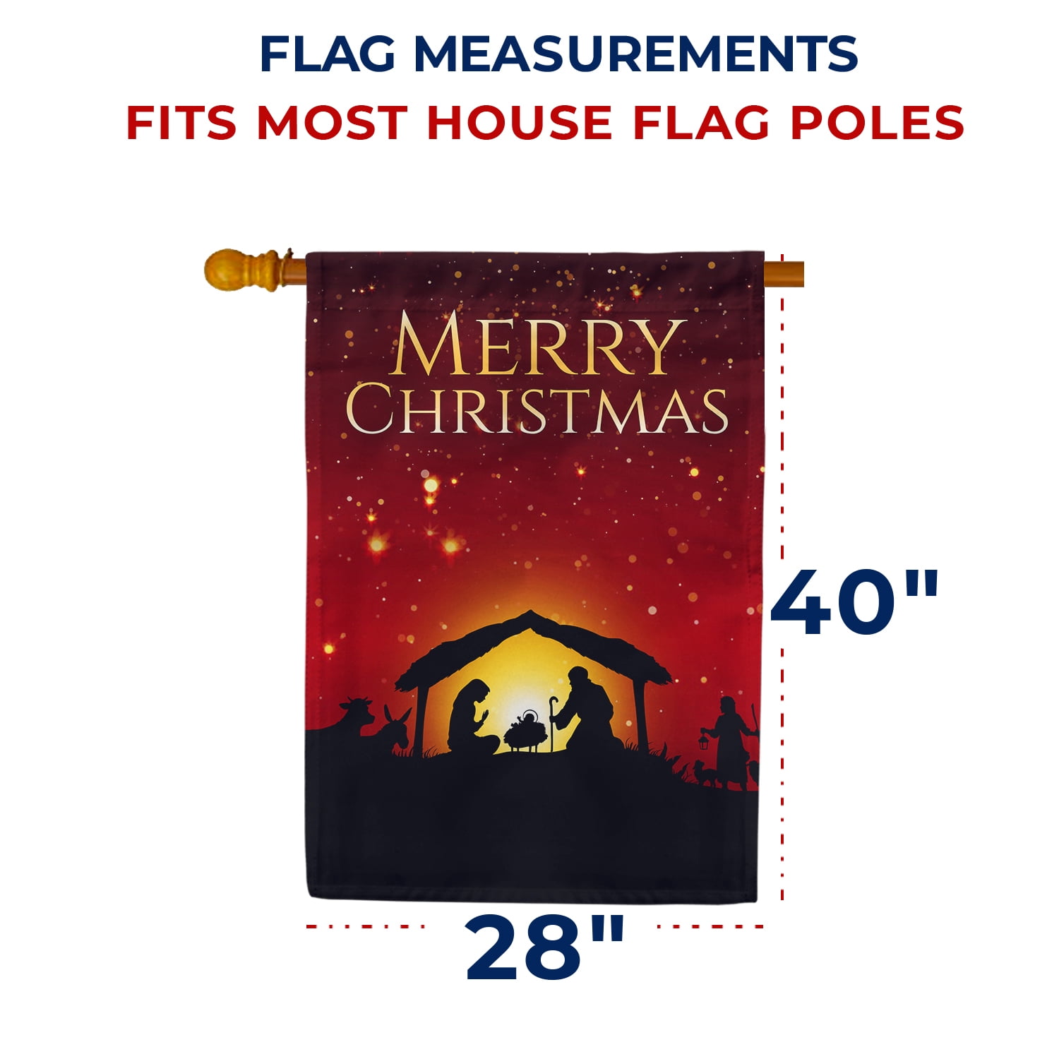 America Forever Merry Christmas Holy Nativity House Flag 28 x 40 Inch Double Sided Outdoor Yard Decorative Holiday Star of Bethlehem Jesus Birth Wise Men Holy Night House Flag