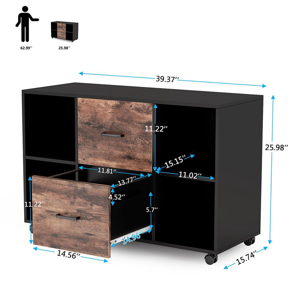 Topcobe 2-Drawer File Cabinet, Large Mobile Filing Cabinet for Letter Size, Modern Furniture for Indoor, Black