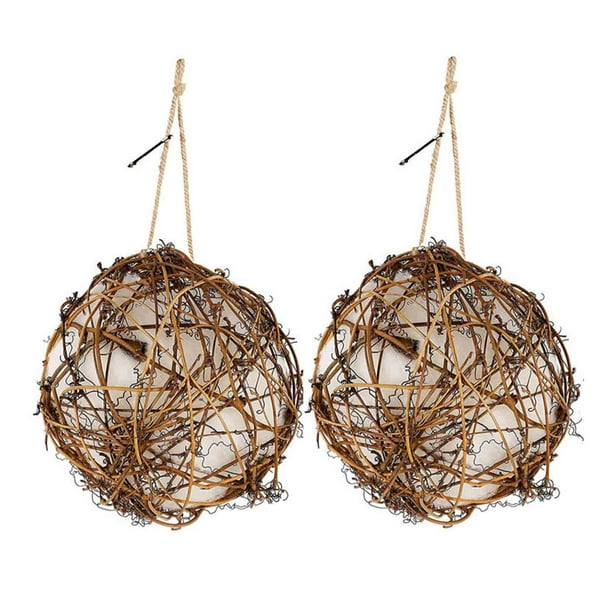 Kit de Bolas Nido para Colibríes | Casas para Pájaros de Ratán Natural con Relleno de Algodón | Nidos Colgantes Resistentes a La Intemperie para Observar Aves En El Jardín | Repuesto de Material para