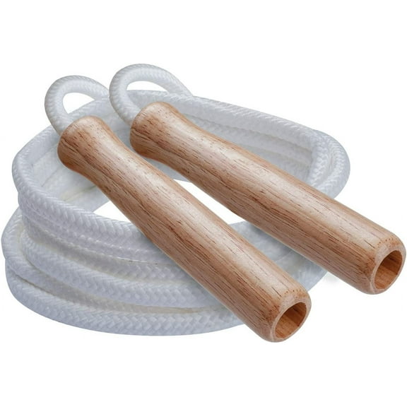 Champion Sports SR Series Classic Nylon Jump Rope with Wood Handles, 9-Feet (Single), White