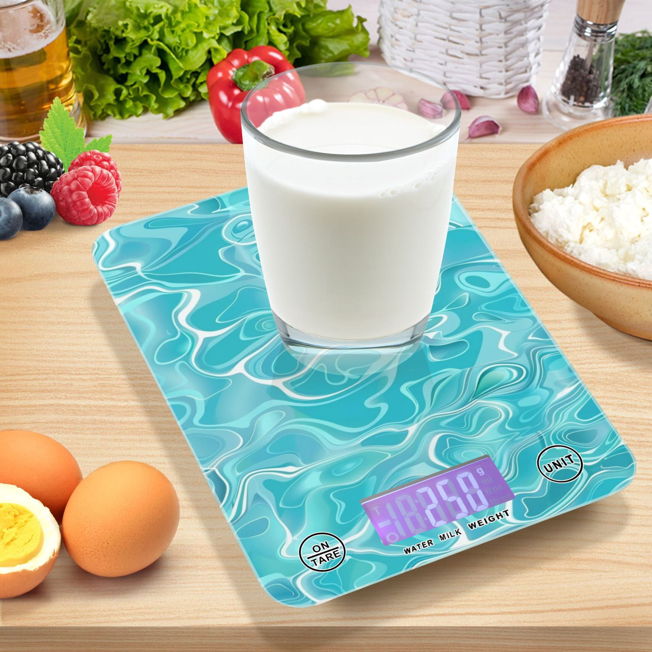 Waves Food Scale Digital Kitchen Scale Waterproof Tempered Glass Tare Function 11 lb for Baking Cooking Meal Prep