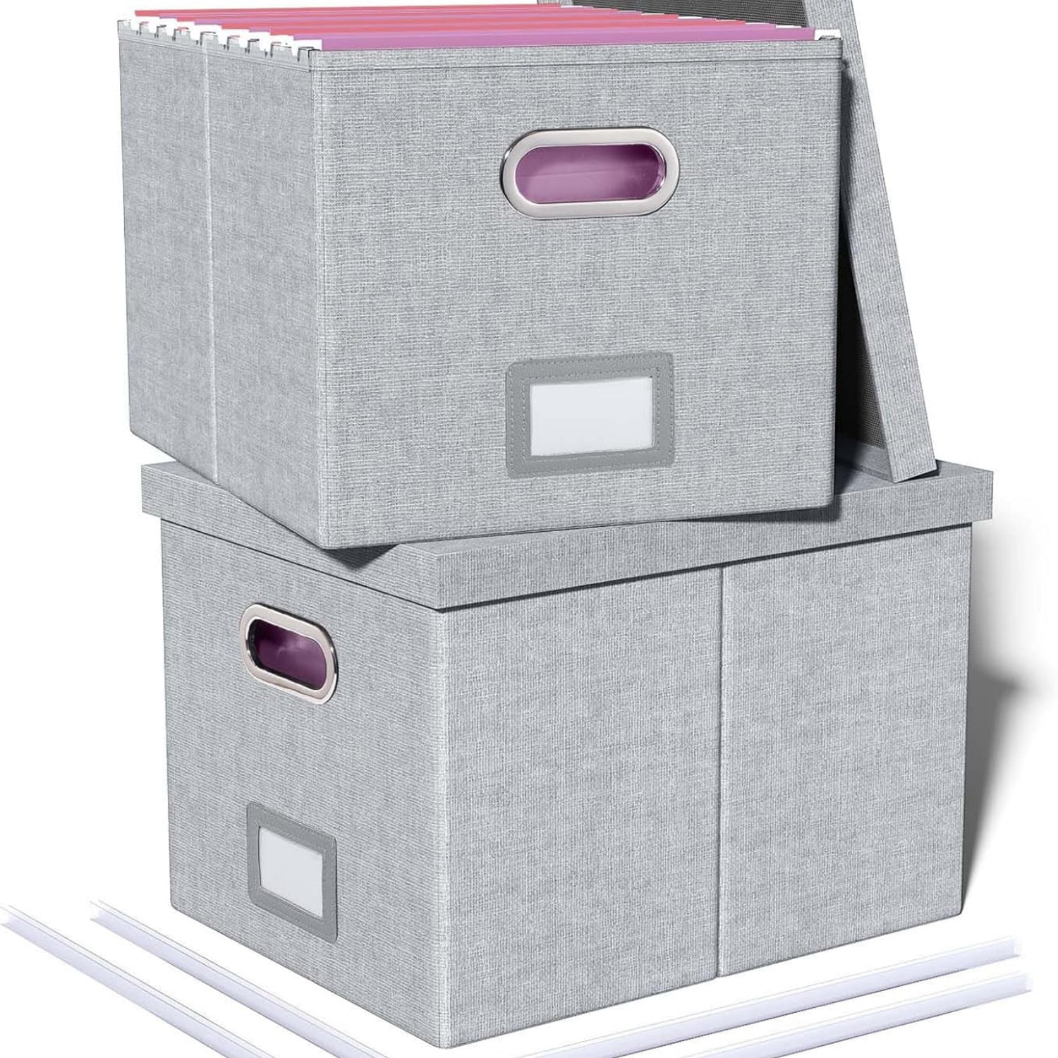 2 Pack File Storage Organizer, Filing Box, Portable File Box with Lid, Fit for Letter/Legal File Folder Storage, Document Organizer, Gray