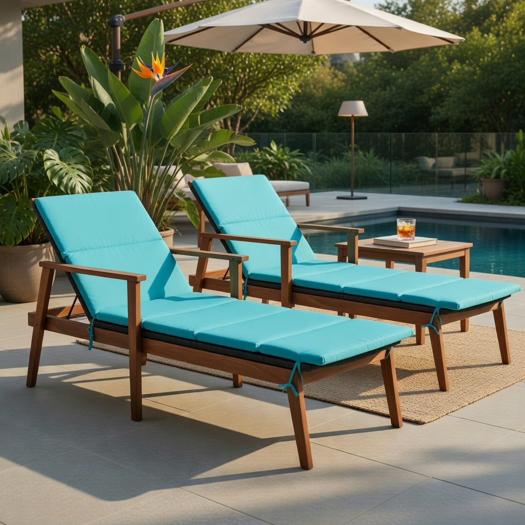 Hommoo 3-Piece Outdoor Rattan Lounge Chair Set with Adjustable Reclining Seats & Foldable Side Table for Patio, Deck, Pool or Backyard, Turquoise