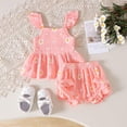 thumbnail image 2 of Toddler Baby Girl Outfits Floral Summer Clothes Infant Spring Waffle Short Sleeve Shirt Tops Cute Shorts Set Girls Summer Set 0-18 Months,12-18 Months, 2 of 5