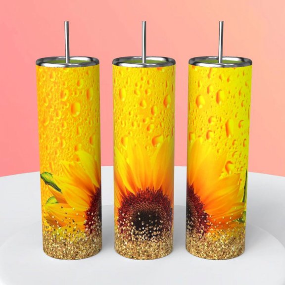 Beautiful Yellow Sunflower with water droplets 20 oz stainless steel sublimated tumbler