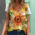 thumbnail image 2 of Moda mujer estampado de girasol camisetas cuello redondo casual mangas cortas tops blusa Pompotops  hkajfhjk460891, 2 of 5