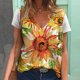 thumbnail image 2 of Moda mujer estampado de girasol camisetas cuello redondo casual mangas cortas tops blusa Pompotops  hkajfhjk460893, 2 of 5