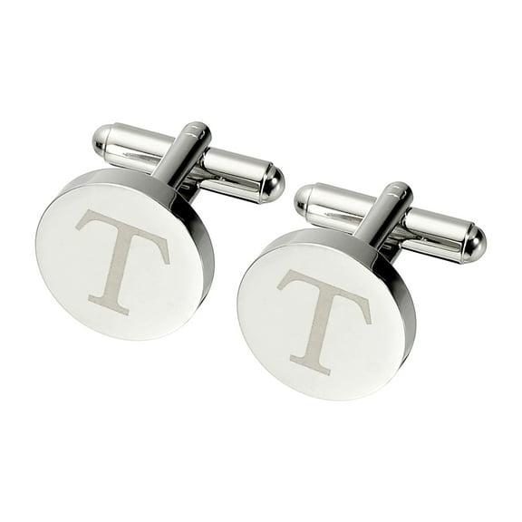 Uxcell Initial Cufflinks, Classic Alphabet Letter T Copper Round Men Cuff Links 26 Letters A-Z for Men Father Husband Weddings Gift Business Birthday, Silver