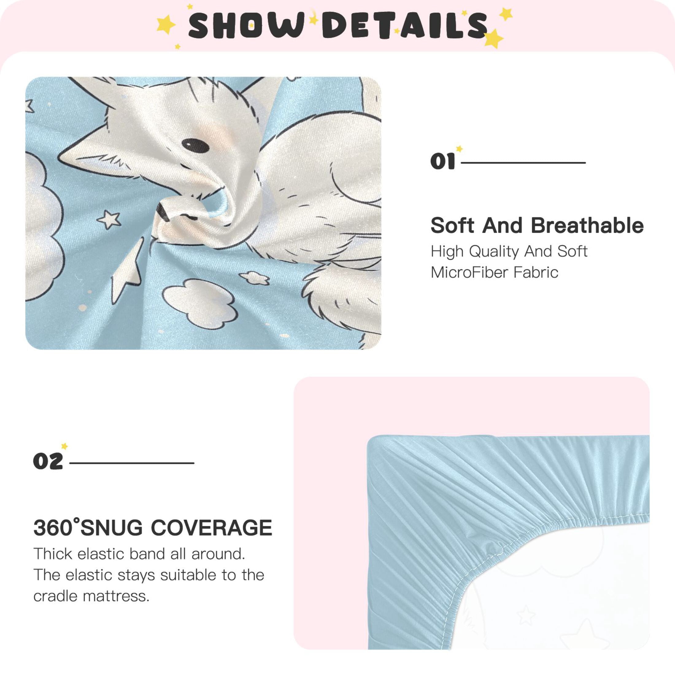 Baby Essentials 52”x 28”- Standard Cotton-like Modal Elastic- Cat Animation Design Crib Sheets for Newborns and Toddlers