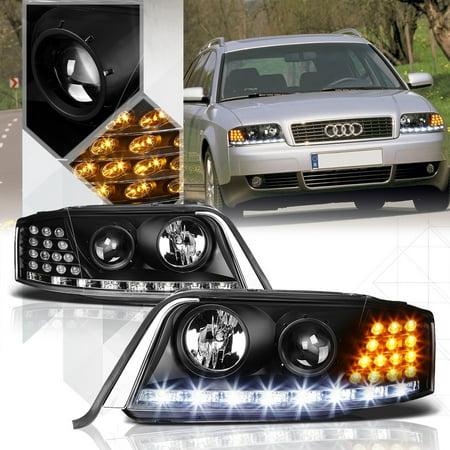 Black Projector Headlight White Drl Amber Led Turn Signal For 98 02