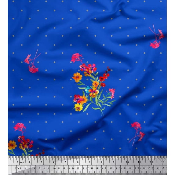 Soimoi Poly Georgette Fabric Dot,Leaves & Periwinkle Floral Print Fabric by The Yard 42 Inch Wide