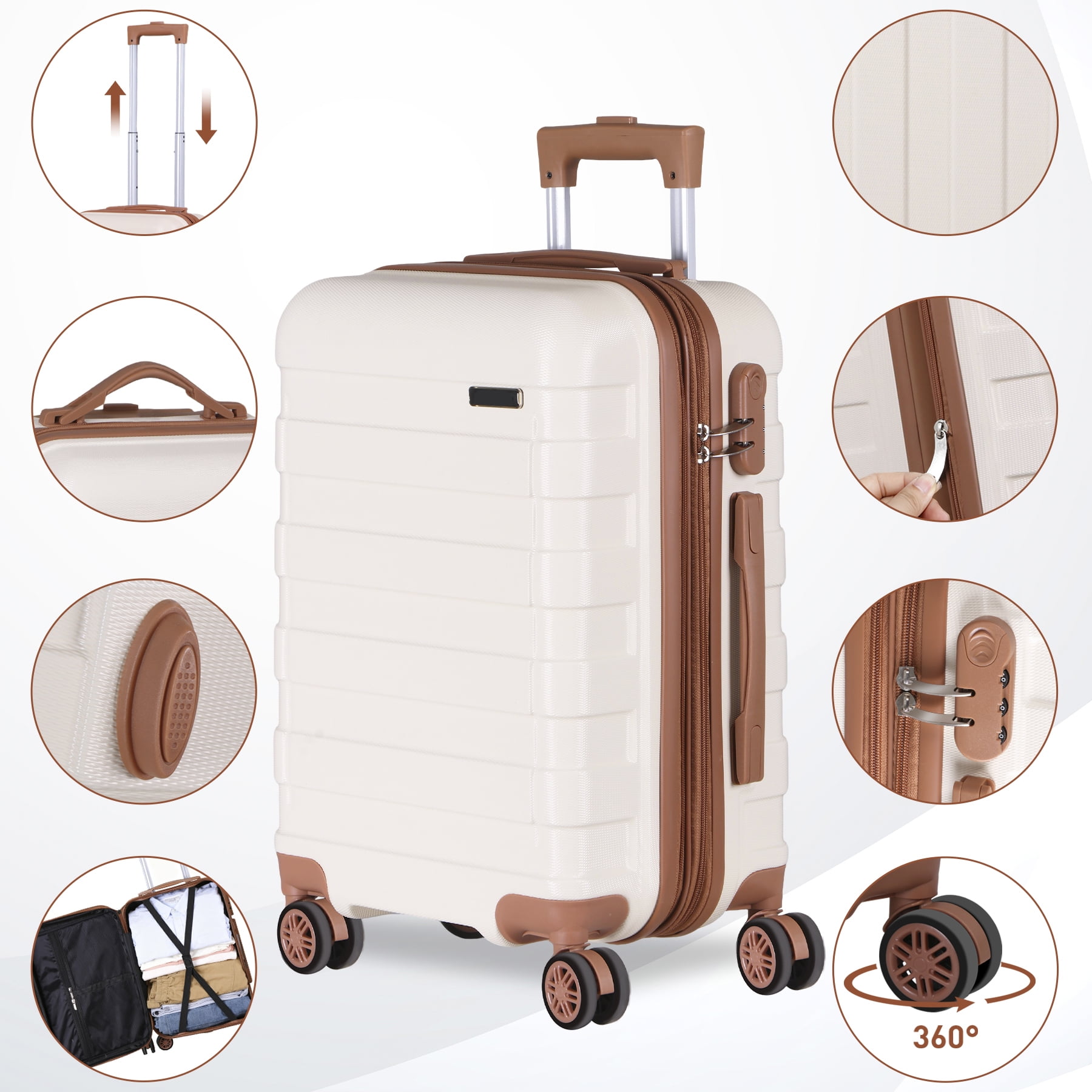 HomGarden 22-inch Carry on Luggage Hardside Expandable Travel Suitcase Spinner TSA Lock, White