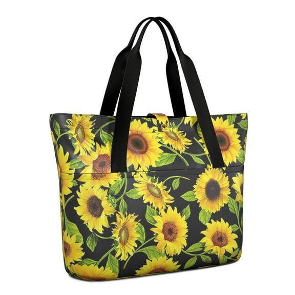 Tote Bag for Women - Sunflower Shoulder Bag - Large Utility Work Duffle Bag with Zipper Handbag for Travel, Work, Sprots