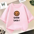 thumbnail image 3 of Camiseta de algodón con estampado de sonrisas para niñas, camisetas informales de verano de manga corta con cuello redondo para niños, camisetas para bebés, ropa para niños, 3 of 5