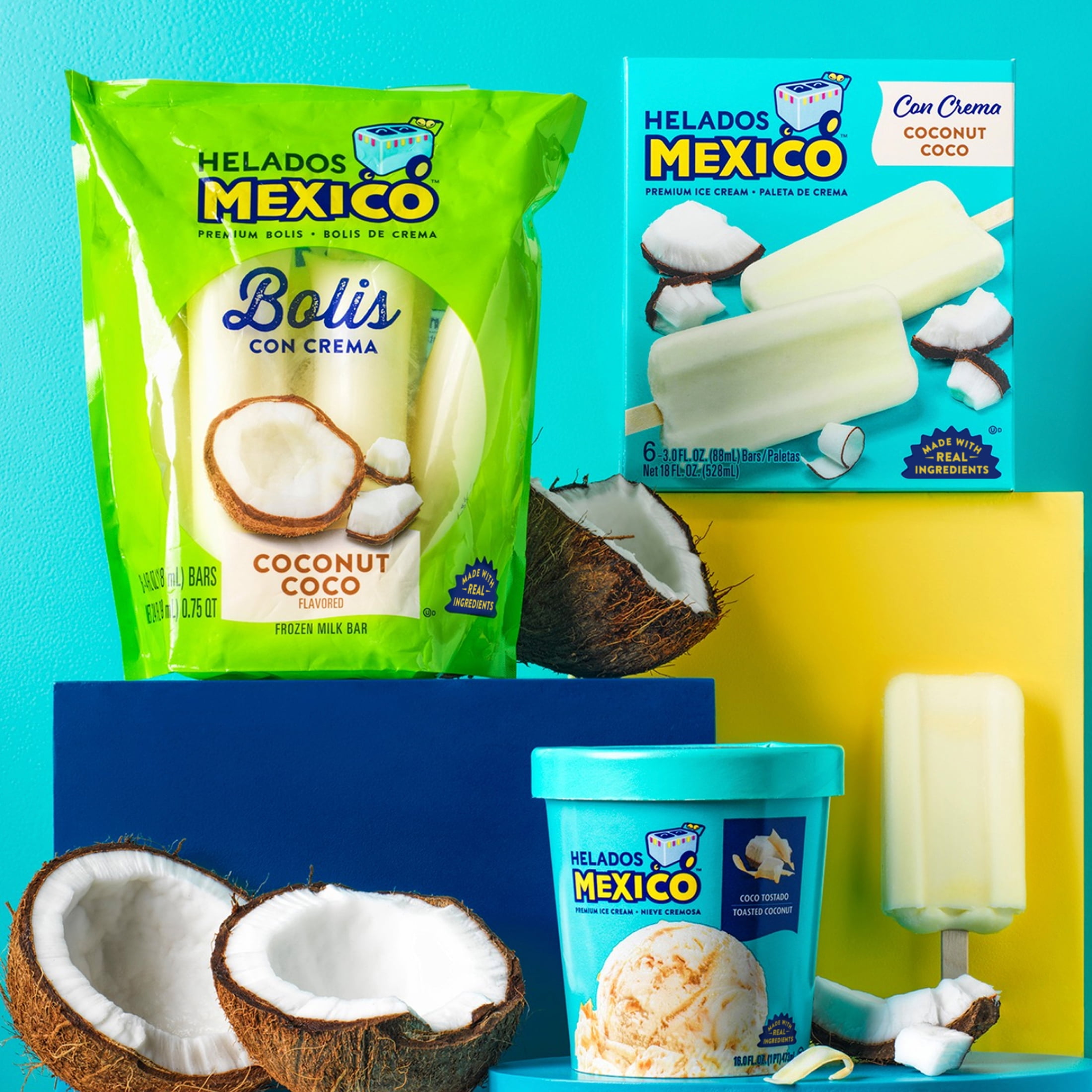 Helados Mexico Coconut Ice Cream Bars, Frozen, Gluten-Free, 16.5 fl oz, 6 Count