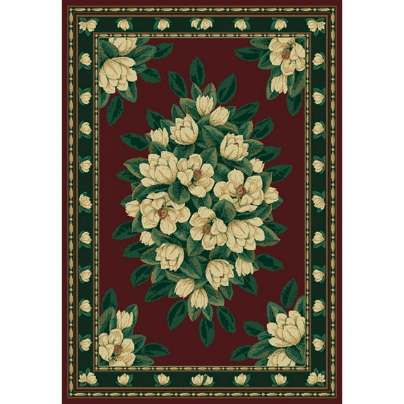 Designer Home Urban Area Rug 040-37034 Magnolia Burgundy Floral Magnolias 7' 10" x 10' 6" Rectangle