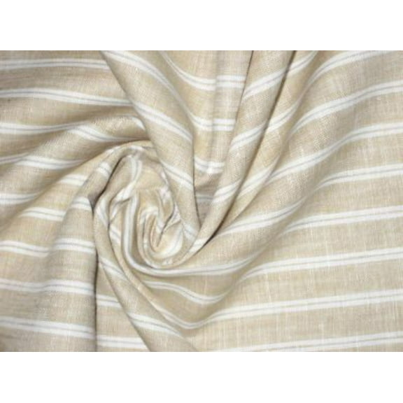 Superb Quality Linen Club Beige with 2 white horizontal stripe Fabric ~ 58quot; wide