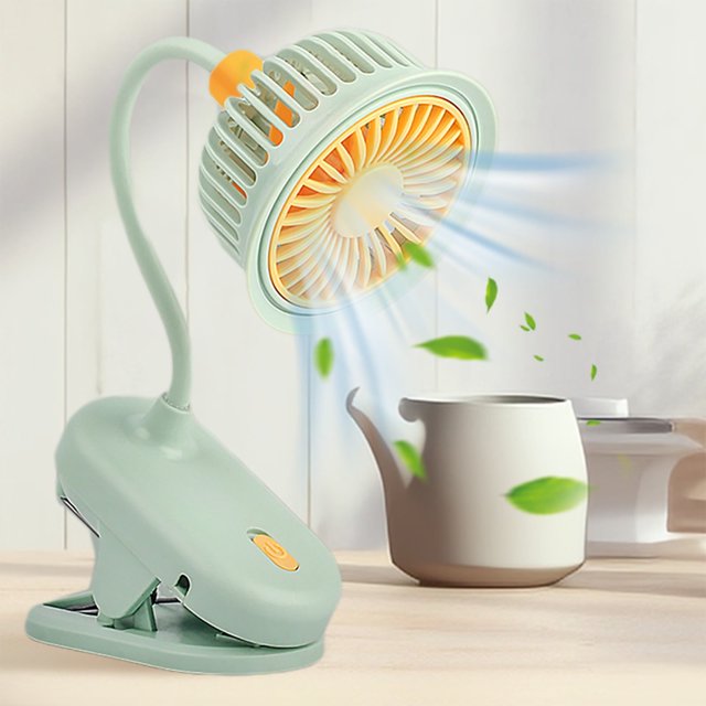 Mini ventilador portátil de escritorio Mouliraty, alimentado por USB, con clip, viento potente y bajo ruido, ángulo y velocidad del viento ajustables.