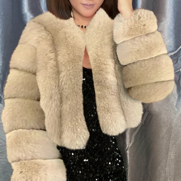 Chaquetas y abrigos casuales de manga larga sin capucha para mujer, de talla grande, de invierno, cálidos, holgados, con cuello alto, de felpa y pelo, de poliéster.