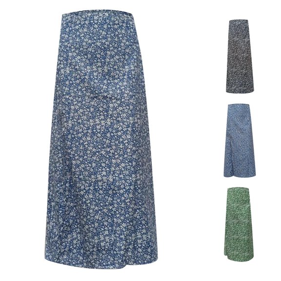 XIAONU Ditsy Floral Midi Skirt for Women High-Waist Long Skirts Spring Daily Wrap