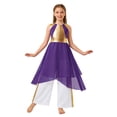thumbnail image 7 of iiniim Girls Lyrical Praise Dance Tunic with Loose Pants 2 Piece Outfit Metallic Liturgical Worship Dress Purple 10, 7 of 7
