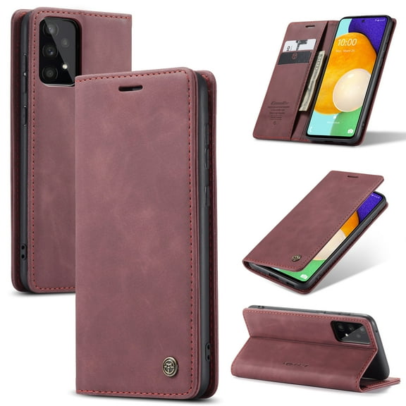 Feishell Slim Wallet Phone Case for Samsung Galaxy A53 5G 6.5 inch,Premium PU Leather Magnetic Closure Folio ID Credit Card Slots Shockproof Protective Flip Kickstand Phone Cover,Winered