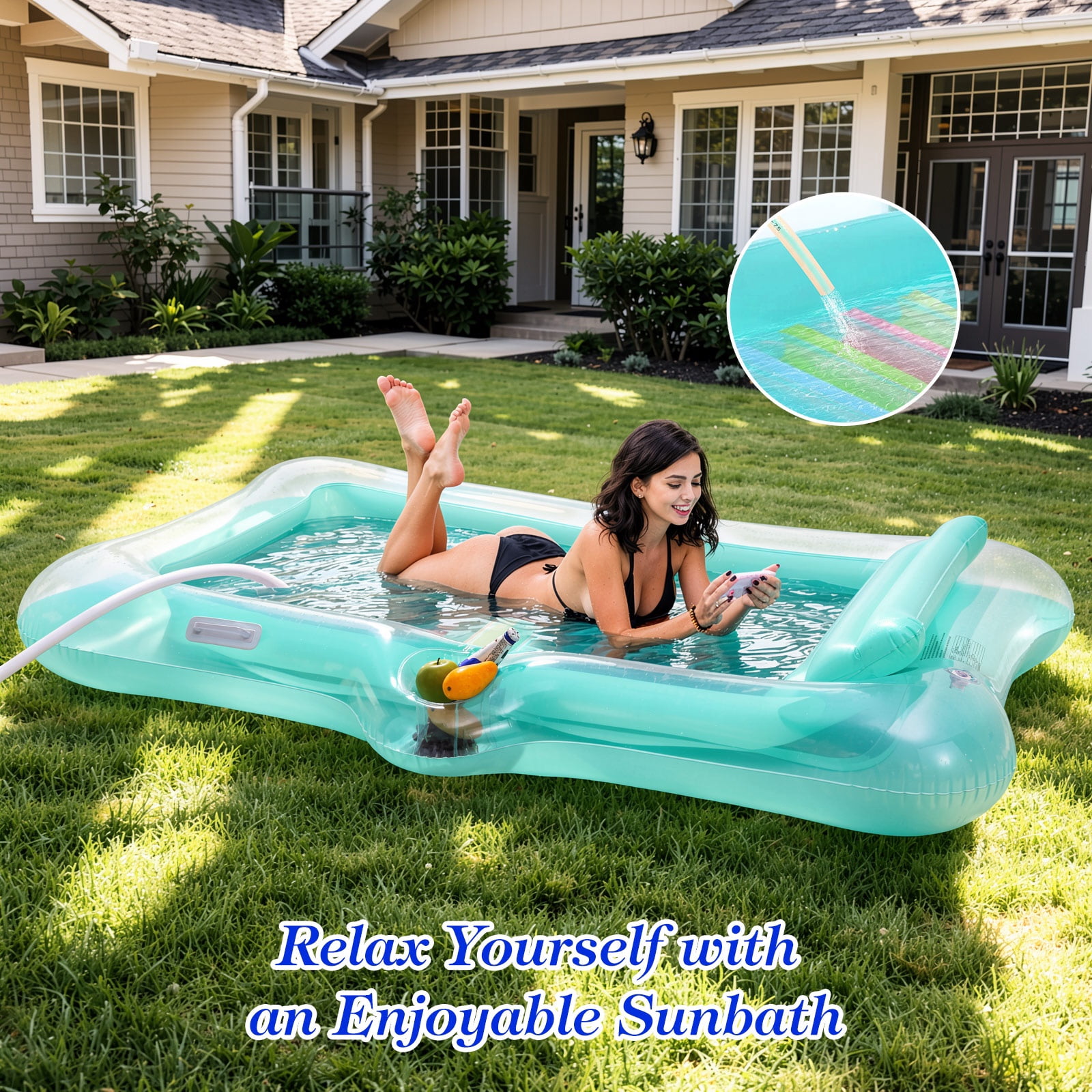 MoKo Inflatable Tanning Pool Lounger Float Adults, Large Pool Floaties Rafts for Adults with Headrest Drink Holder Sun Tanning Floats for Swimming Pool Lake River Beach Blow Up Floats, Mint Green