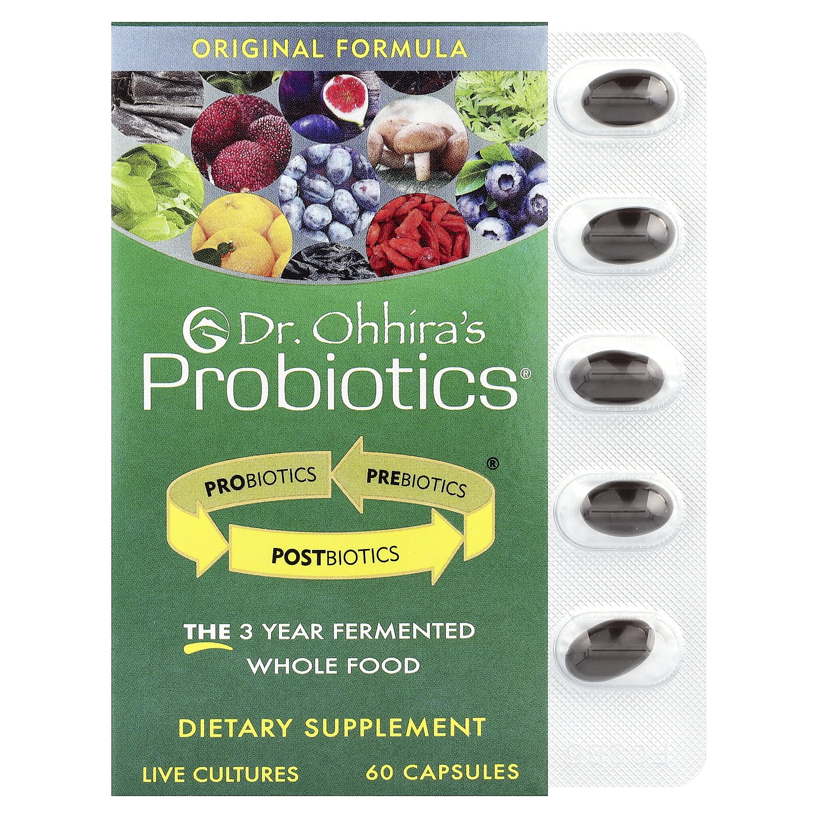 Dr. Ohhira’s Probiotics Original Formula with 3 Year Fermented Prebiotics, Live Active Probiotics and The only Product with Postbiotic Metabolites, 60 Capsules