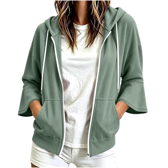 Fewfanhot Womens Fall Outfits Zip Up Hoodie Long Sleeve Hooded Sweatshirts Pockets Jacket Coat for Women