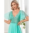 thumbnail image 5 of Wedding Dress Wedding Guest Dresses for Women Long Dress Skirt Flared Sleeve V-neck A-line Bridesmaids Banquet Dress Evening Dress Dance Party Dress, 5 of 9