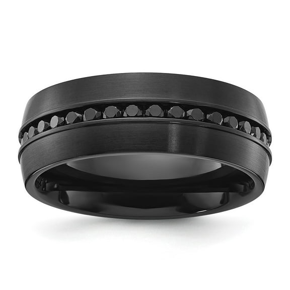 Auriga Fine Jewelry Stainless Steel Brushed Black IP-plated with Black CZ 8mm Men's Band Size 10