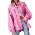 thumbnail image 2 of Elainilye Fashion Fall Coats for Women Jean Jacket Frayed Washed Button Denim Jacket With Pockets,Pink, 2 of 7