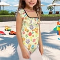 thumbnail image 3 of Uorisanigo Capybara Bee Floral Little Girls One Piece Swimsuits with Adjustable Strap Ruffle Shoulder Bathing Suit Swimwear for Kids Bathing Suit, Size 3-4, 3 of 7