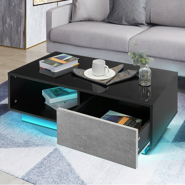 High Gloss Coffee Table with 16 Colors LED Lights, Living Room Storage ...