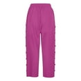 thumbnail image 5 of LEKODE Women's Casual Capris Pants High Waist Pants Drawstring Loose Fit Summer Trousers with Pockets for Beach Vacation Hot Pink M, 5 of 7