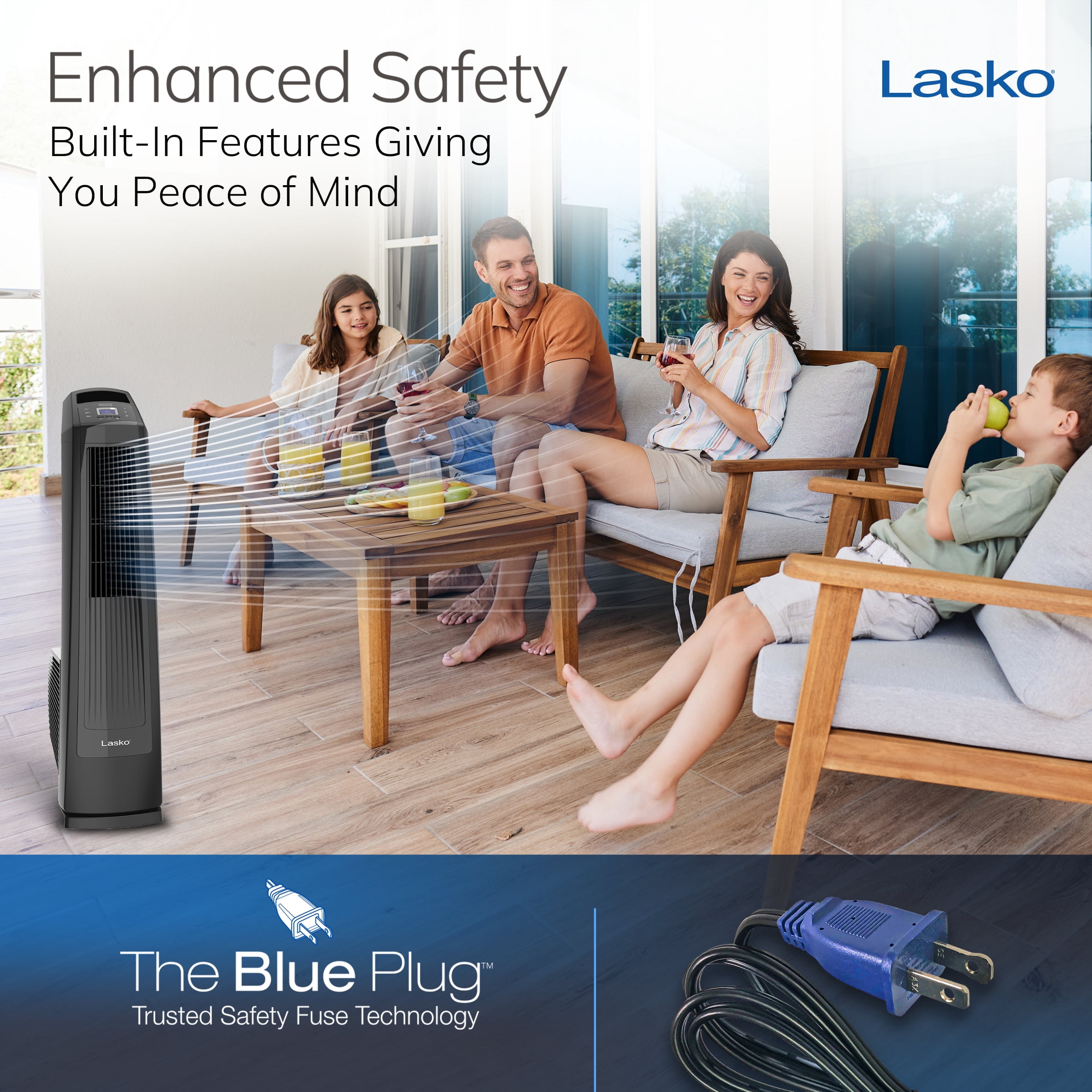 Lasko 3-Speed Remote Controlled Oscillating High Velocity Tower Fan, U35122