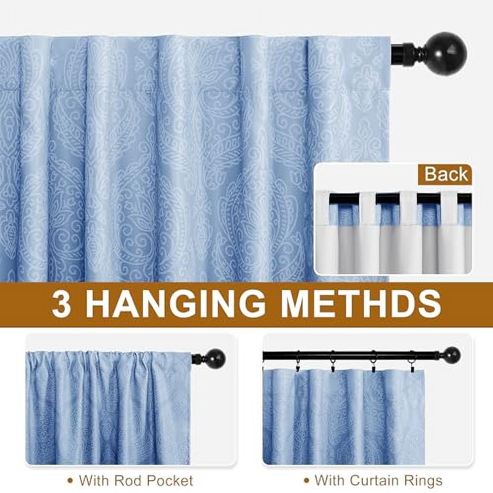 Hiasan Back Tab Ombre Blackout Curtains for Bedroom - 63 inches Long Damask Design Thermal Insulted Tieable Window Drapes Light Blackout Curtains for Dining Room, 2 Panels, W52 x L 63, Navy Blue