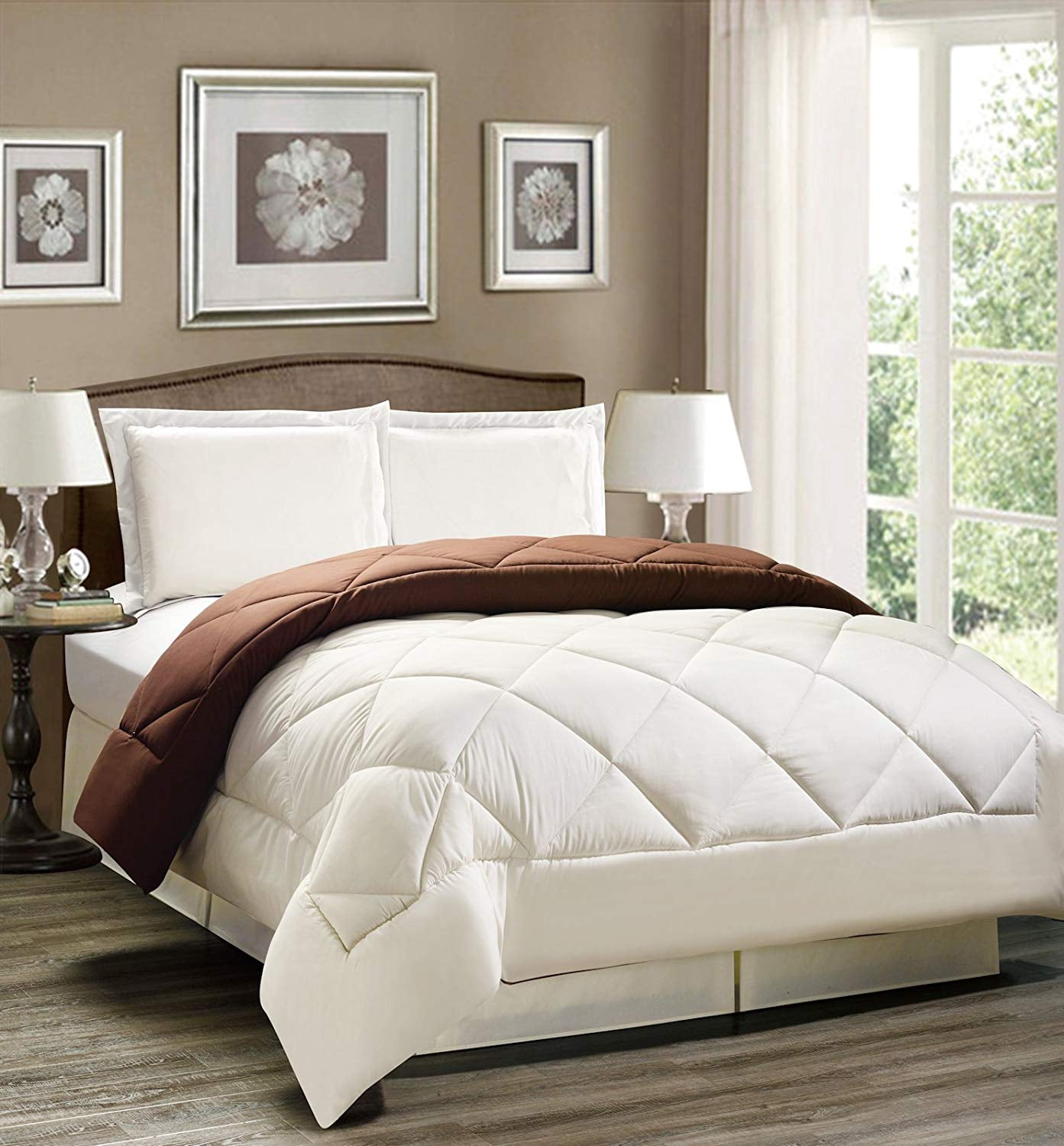 2pc Down Alternative Reversible Comforter Set Brown and Cream Twin Size
