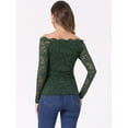 thumbnail image 3 of DARING DIVA Women's Sheer Long Sleeves Off Shoulder Floral Lace Tops S Green, 3 of 6