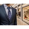thumbnail image 3 of Corbata para hombre azul marino con estampado floral de lunares rojos blancos combo tejido clásico, 3 of 5