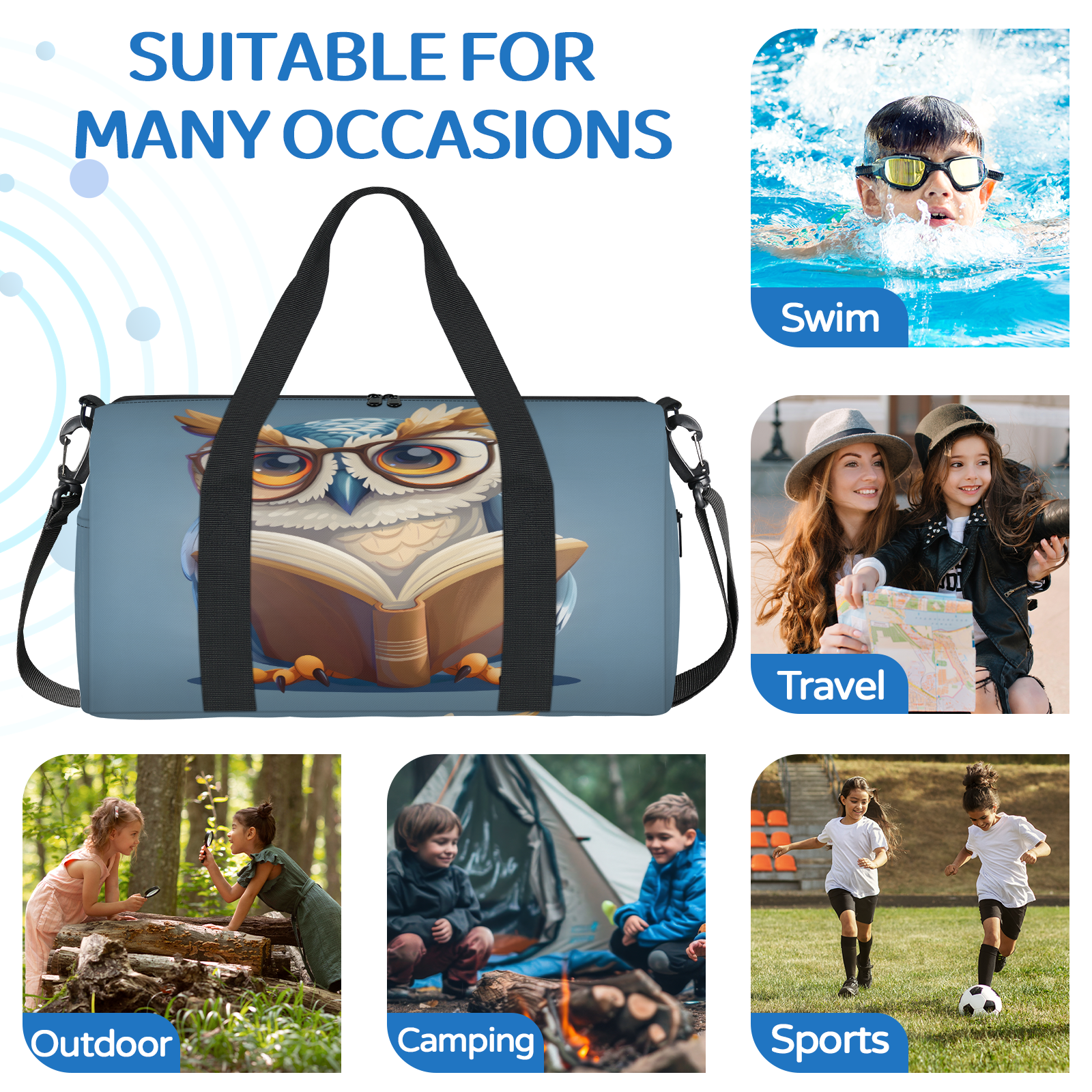 Herdesigns Owl Travel Duffle Bag Sports Yoga Weekender Overnight Carry on Workout Bags Lightweight Waterproof Gym Tote Bag for Women Funny