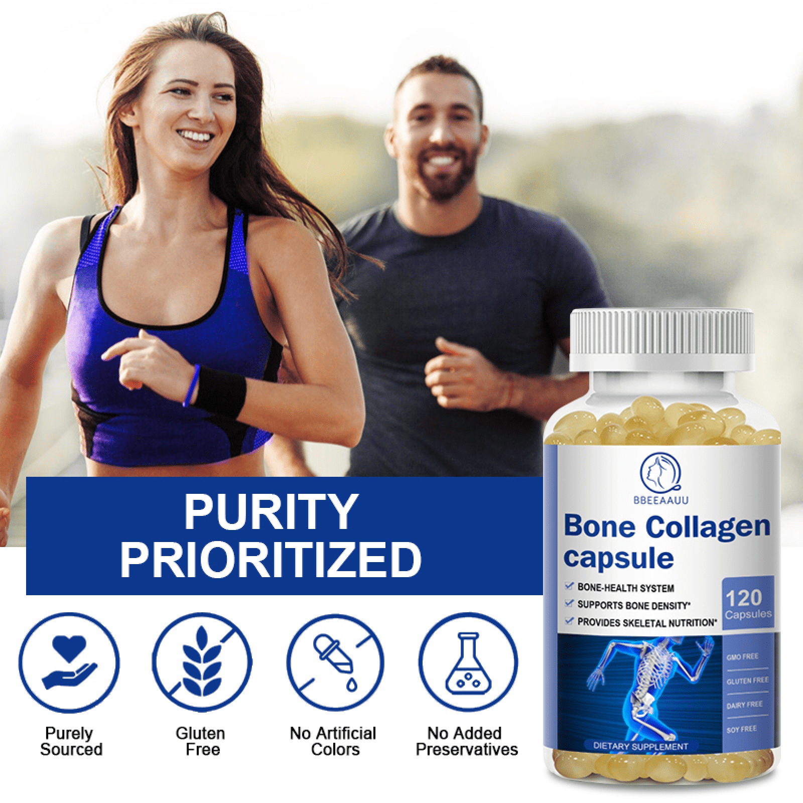 (2 Pack) Bone Collagen Capsules Supplement, for Healthy Skin, Nails, Hair, Joints, Bones, 240 Count